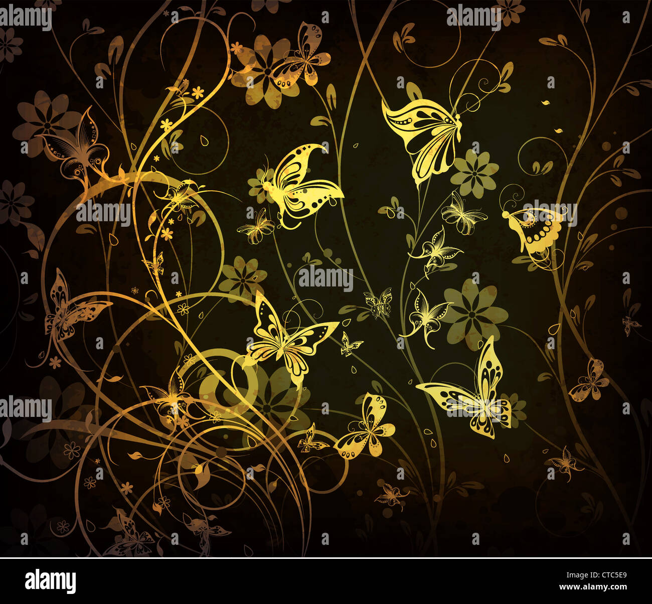 vintage floral background with butterflies vector illustration Stock ...
