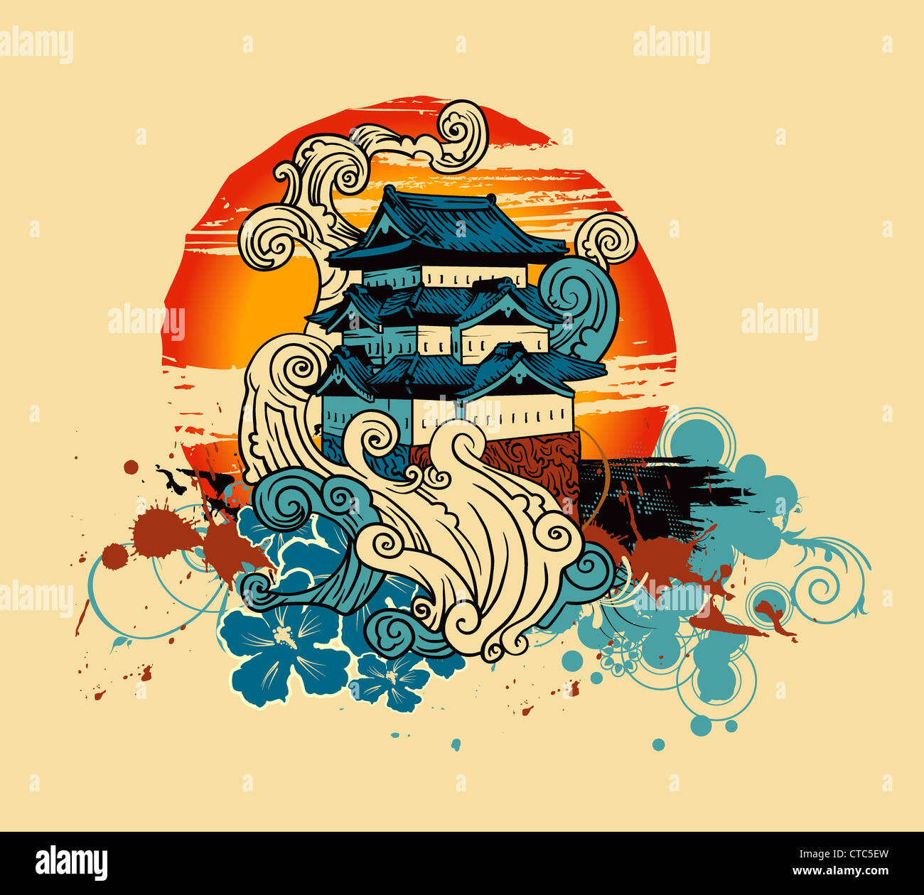 vector vintage tshirt design with building Stock Photo - Alamy