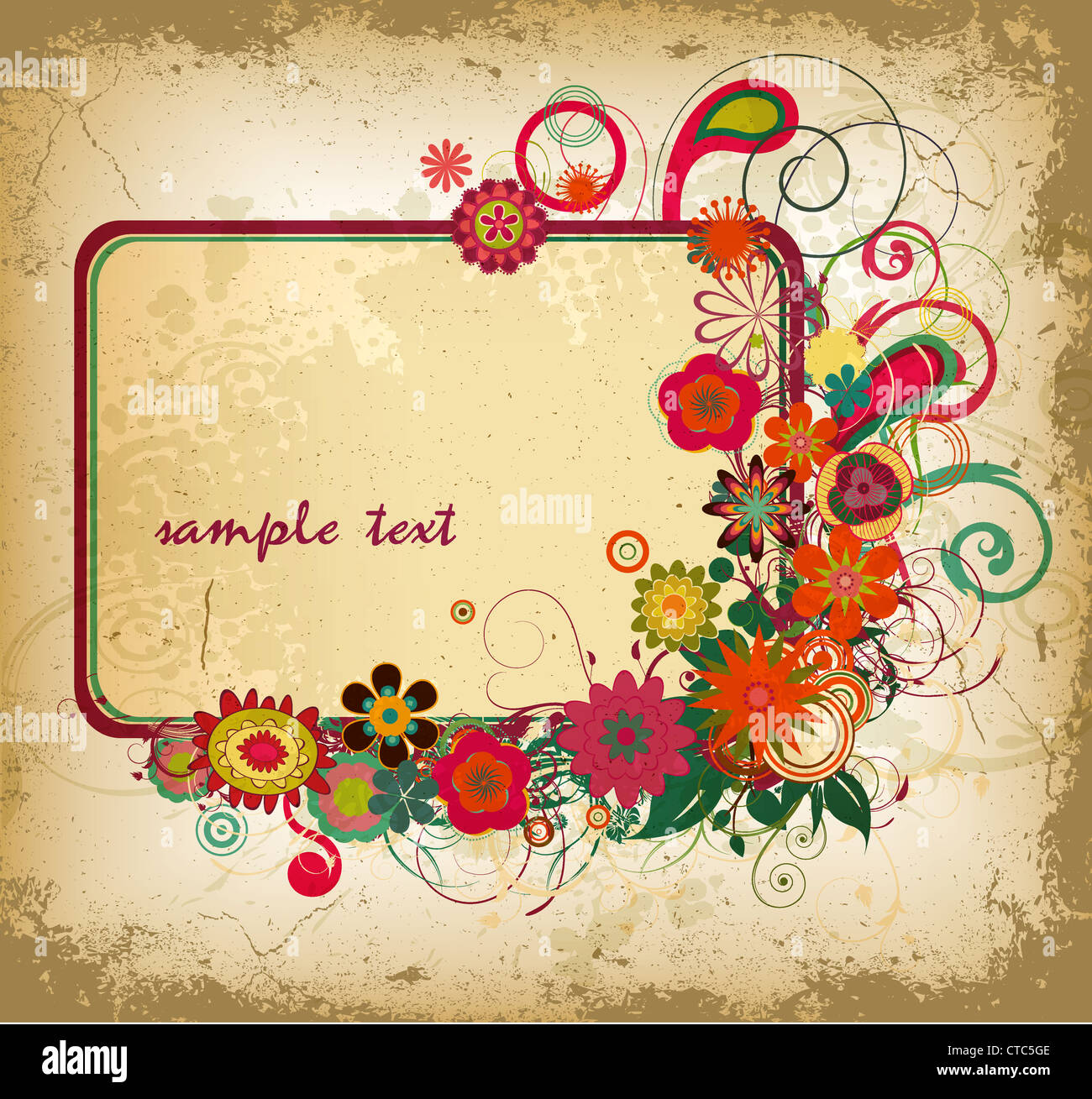 grunge floral frame vector illustration Stock Photo - Alamy