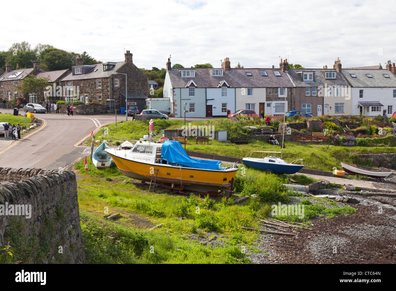 Houses alongside the harbour, Craster, Northumberland Stock Photo Alamy