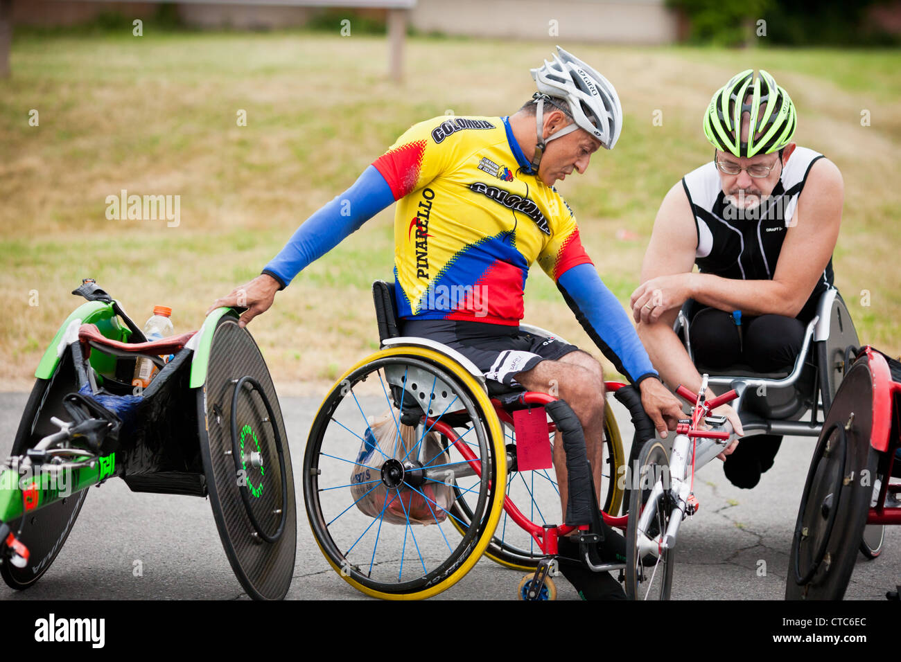 Wheelchair division, annual Boilermaker 15K Road race, largest in USA, Utica New York. Stock Photo