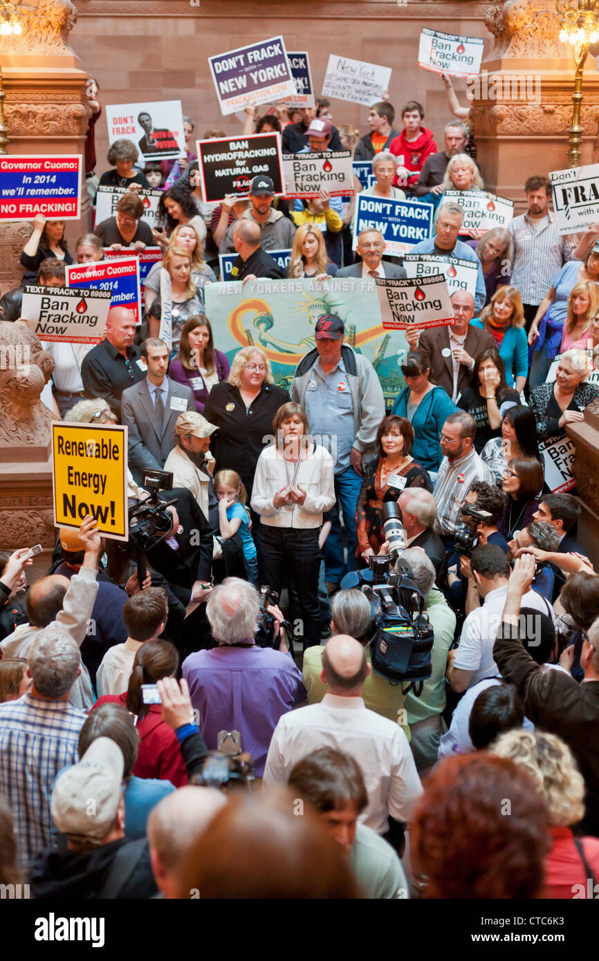 Rachel Carson Award winner Sandra Steingraber speaks at anti-fracking rally, State Capitol Building, Albany, New York Stock Photo