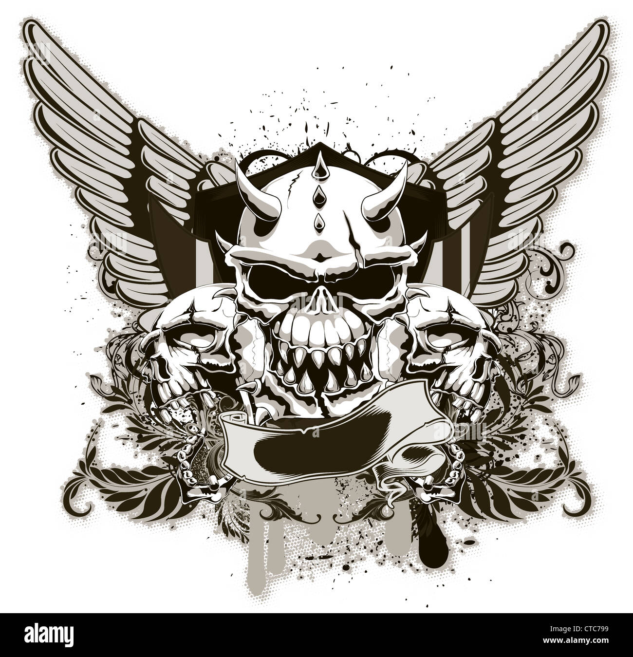 vintage emblem with wings and skulls Stock Photo - Alamy