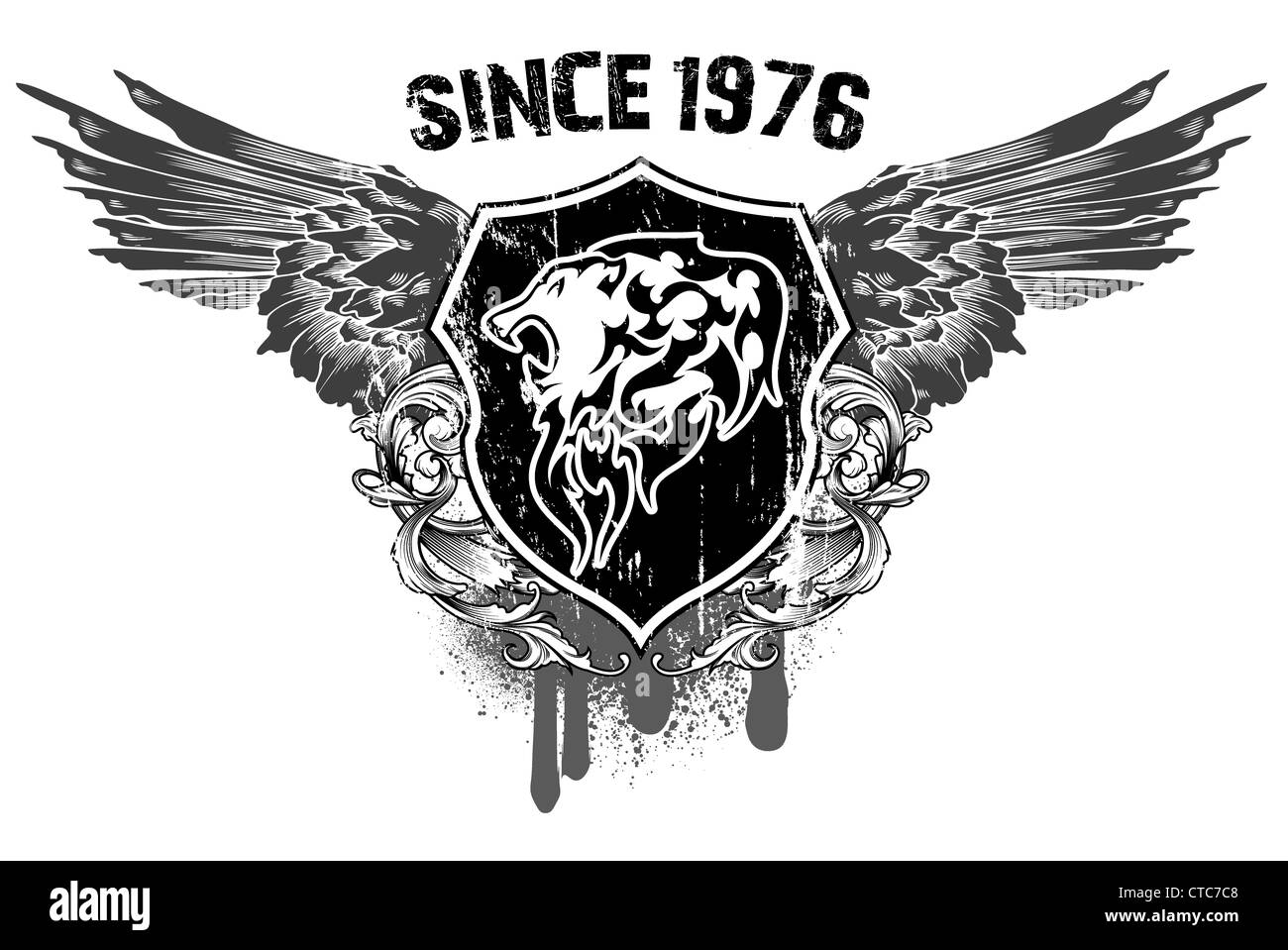 vintage emblem with wings and shield Stock Photo - Alamy