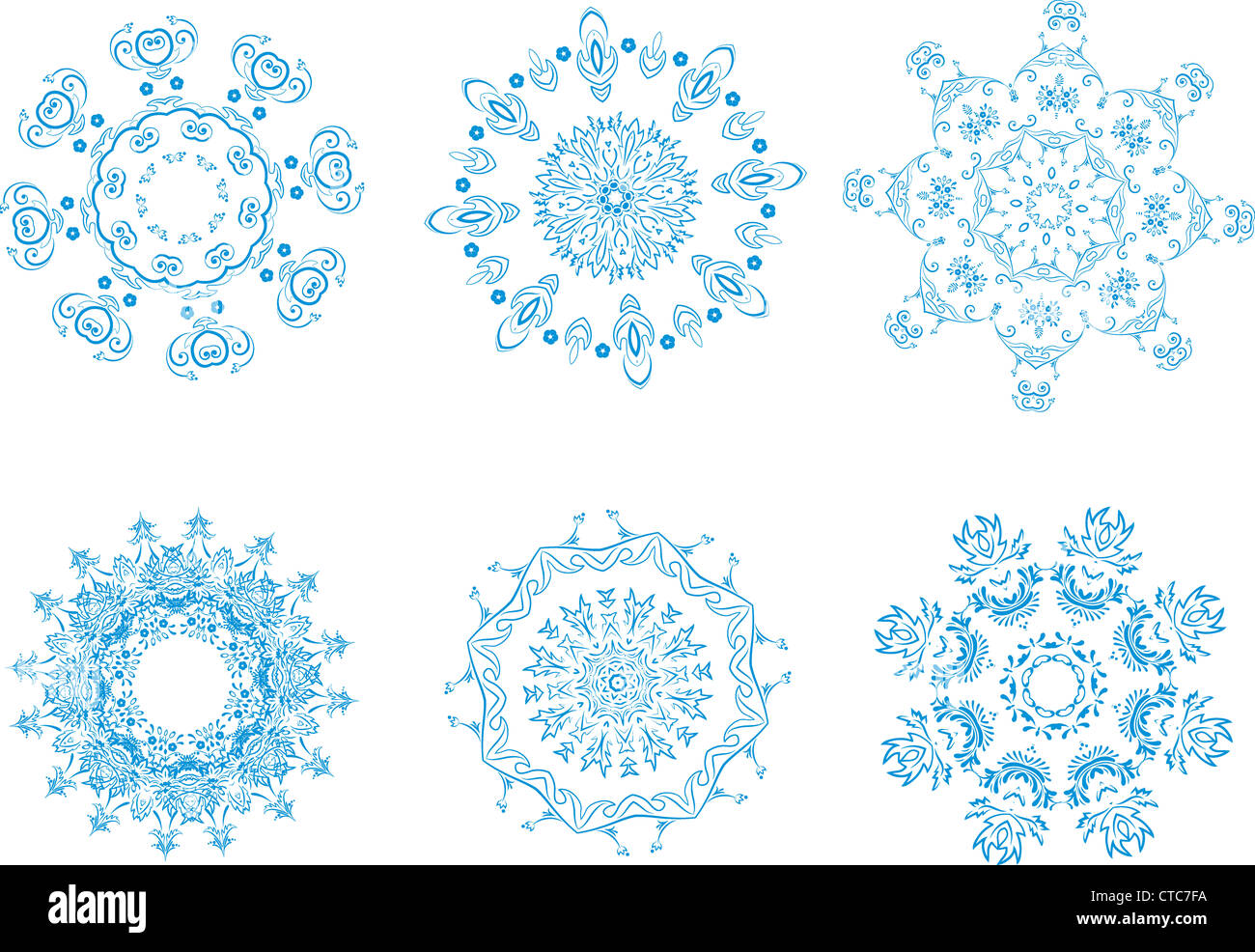 Vector illustration of icon set of 6 different snowflakes. Set-1 Stock ...