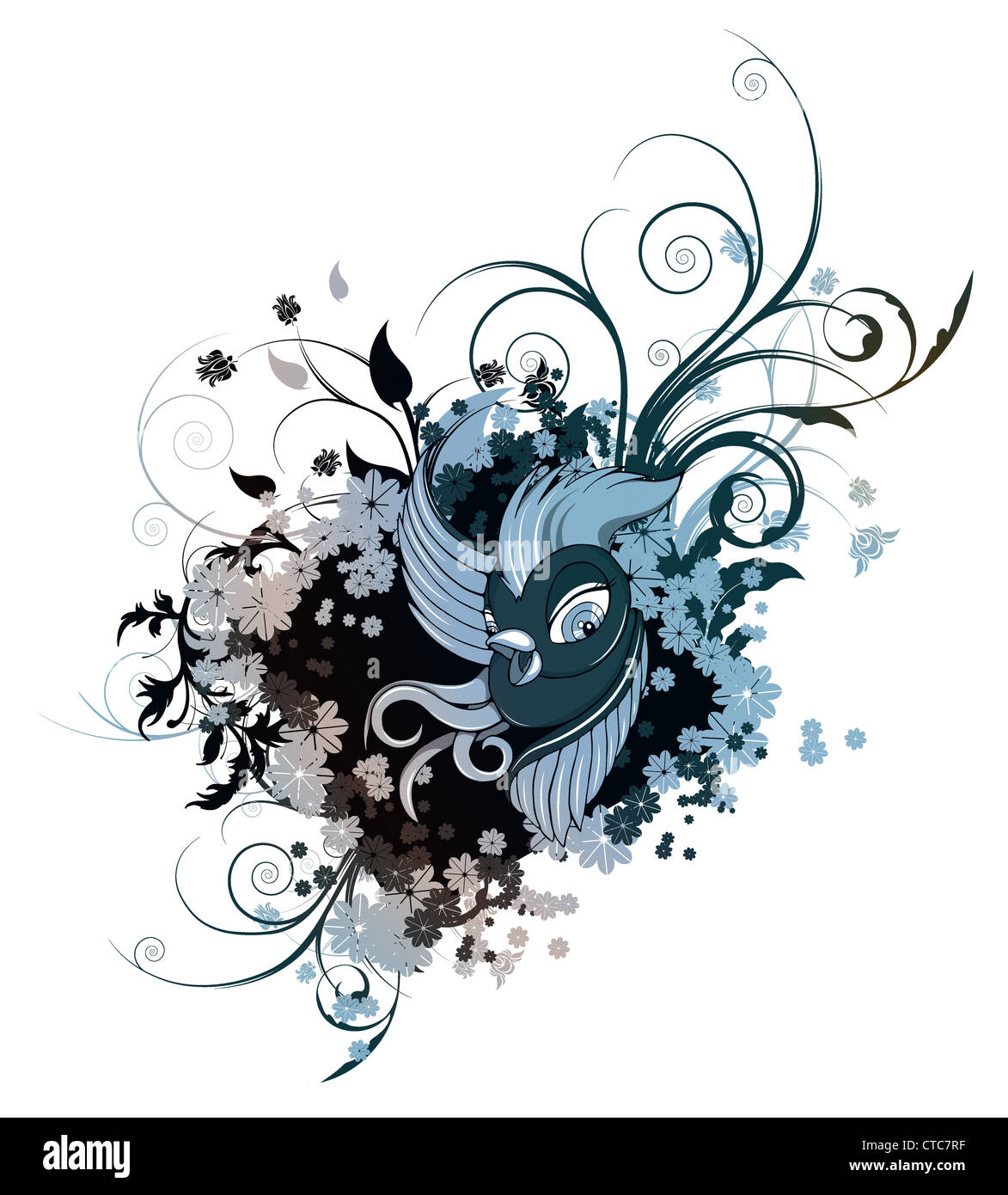 vector floral frame with bird Stock Photo - Alamy