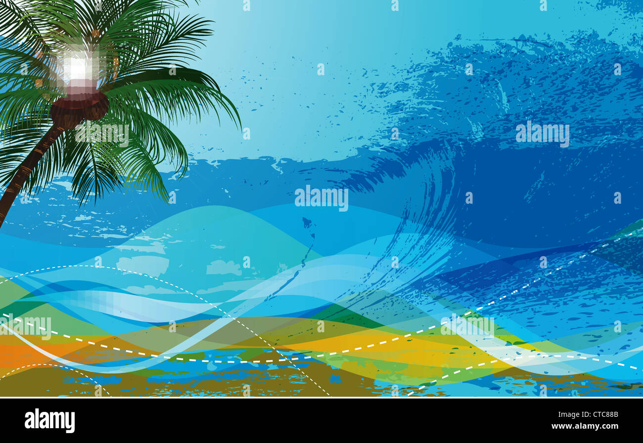 vector summer background with palm tree Stock Photo - Alamy