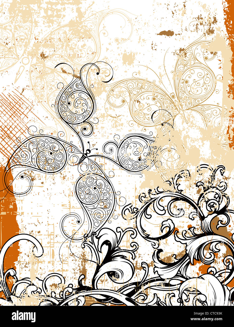 grunge floral background with butterflies vector illustration Stock ...