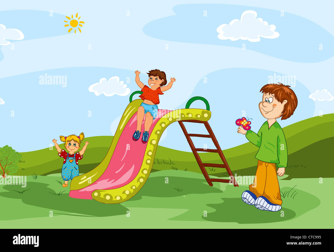 kids playing vector illustration Stock Photo - Alamy