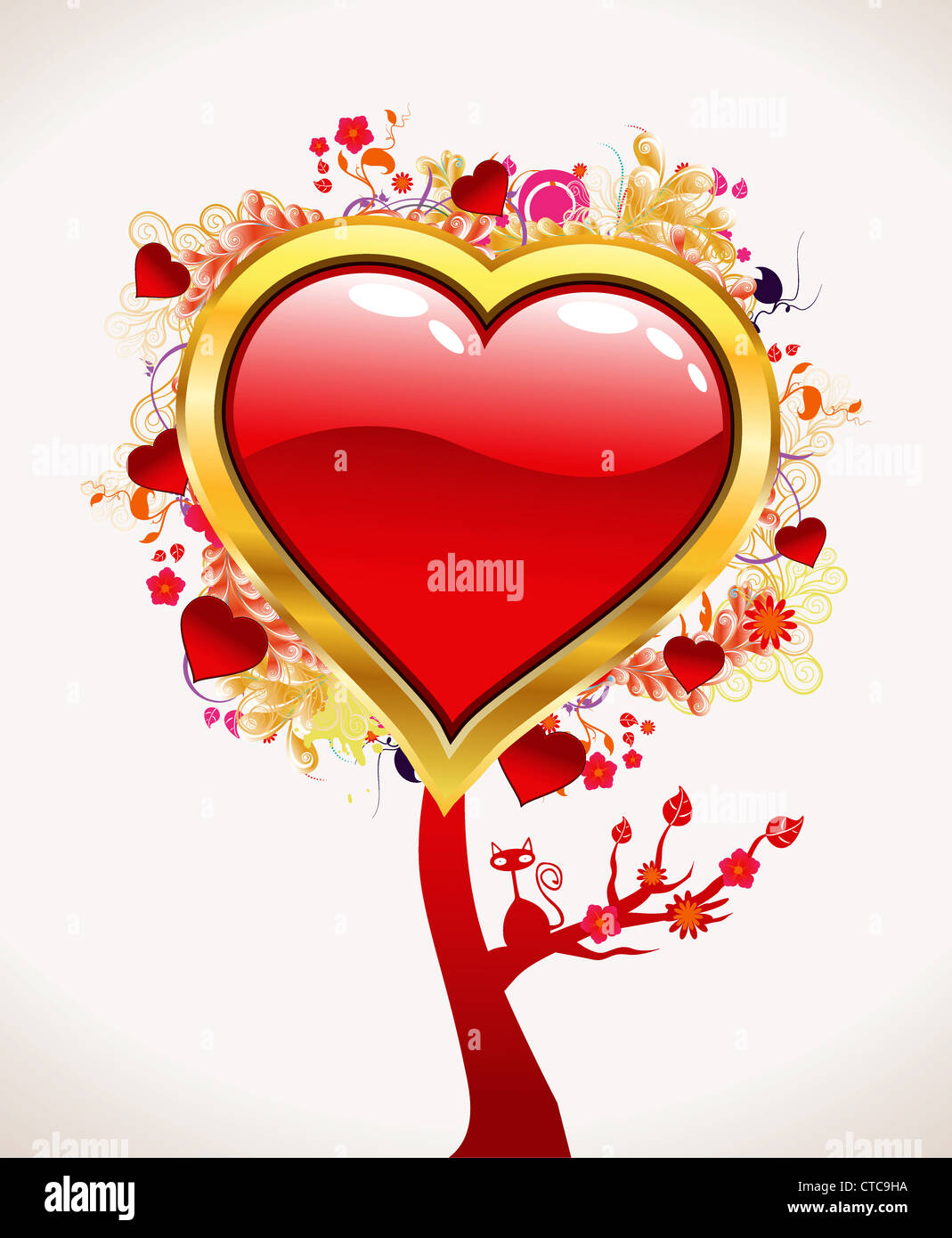 vector valentines background with abstract tree Stock Photo - Alamy