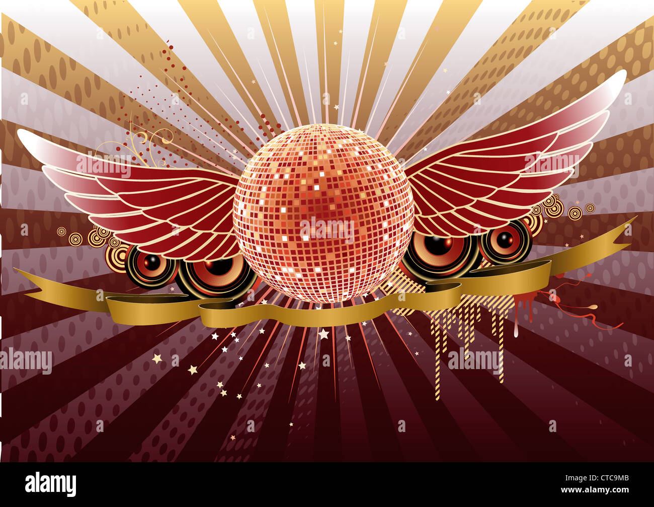 Vector illustration of shiny abstract party design with disco ball and ...