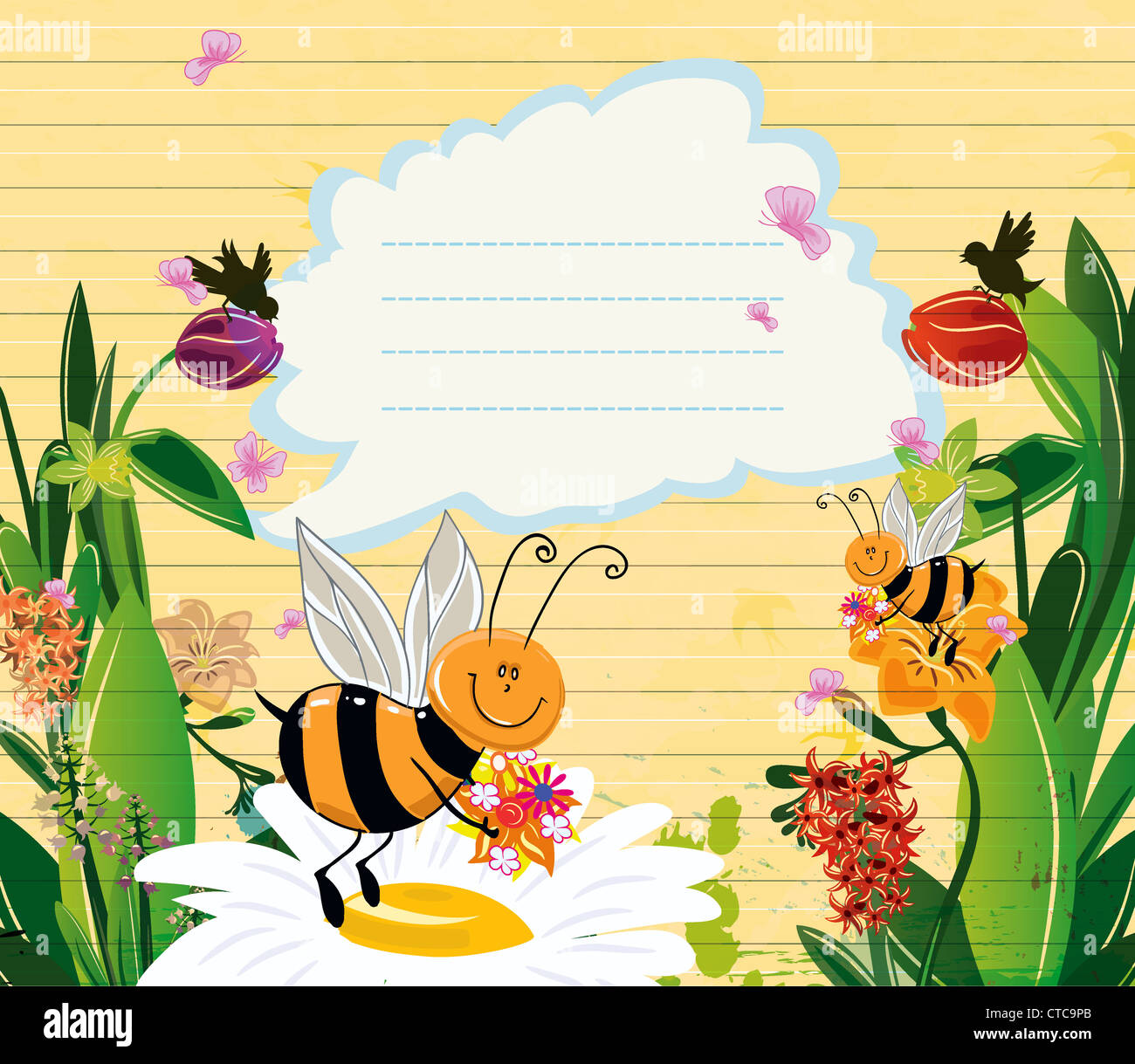 bees with floral vector illustration Stock Photo