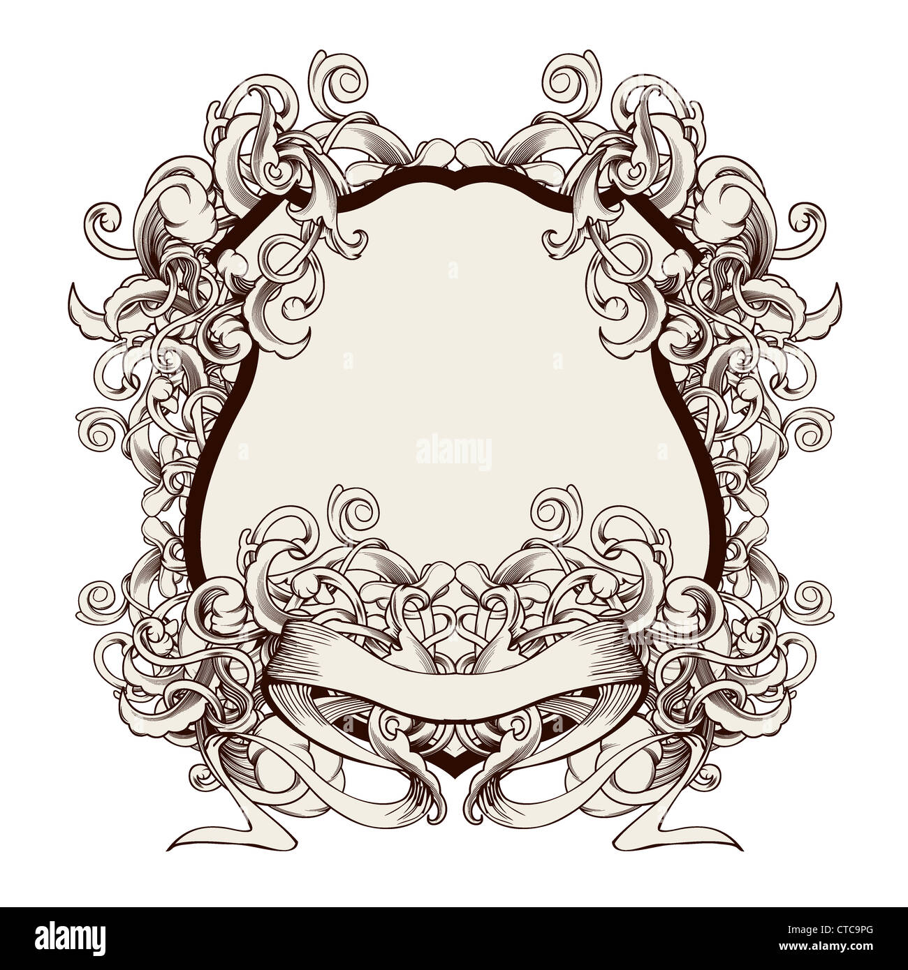 vintage shield with floral and scroll Stock Photo - Alamy