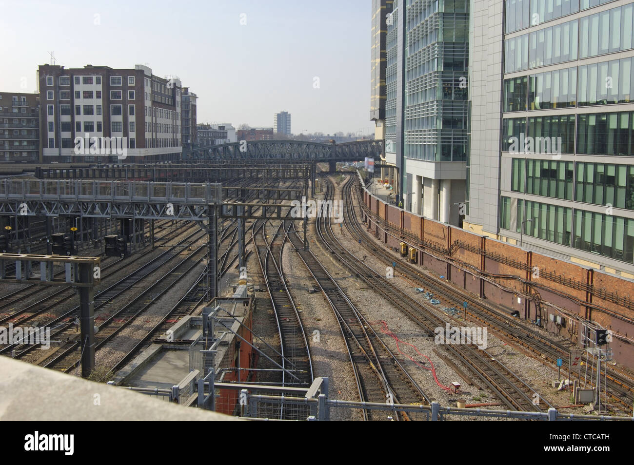 Railway lines into Paddington station in London, England Stock Photo