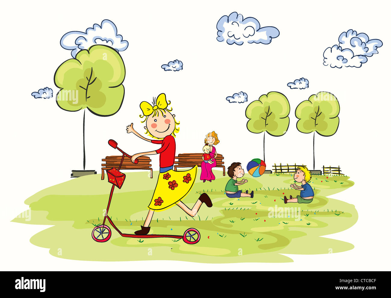 kids playing in the park vector illustration Stock Photo - Alamy