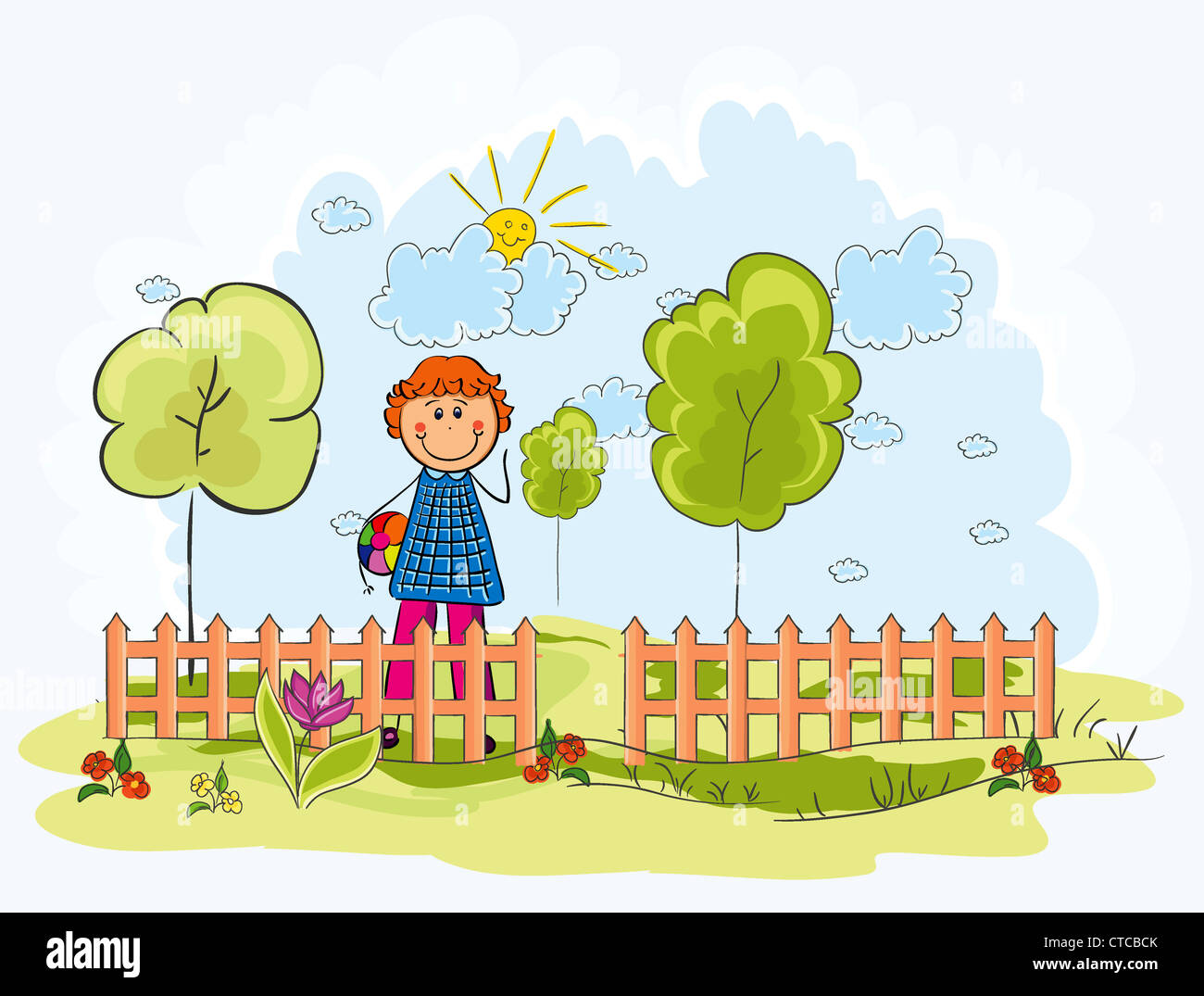 kid playing in the park vector illustration Stock Photo - Alamy