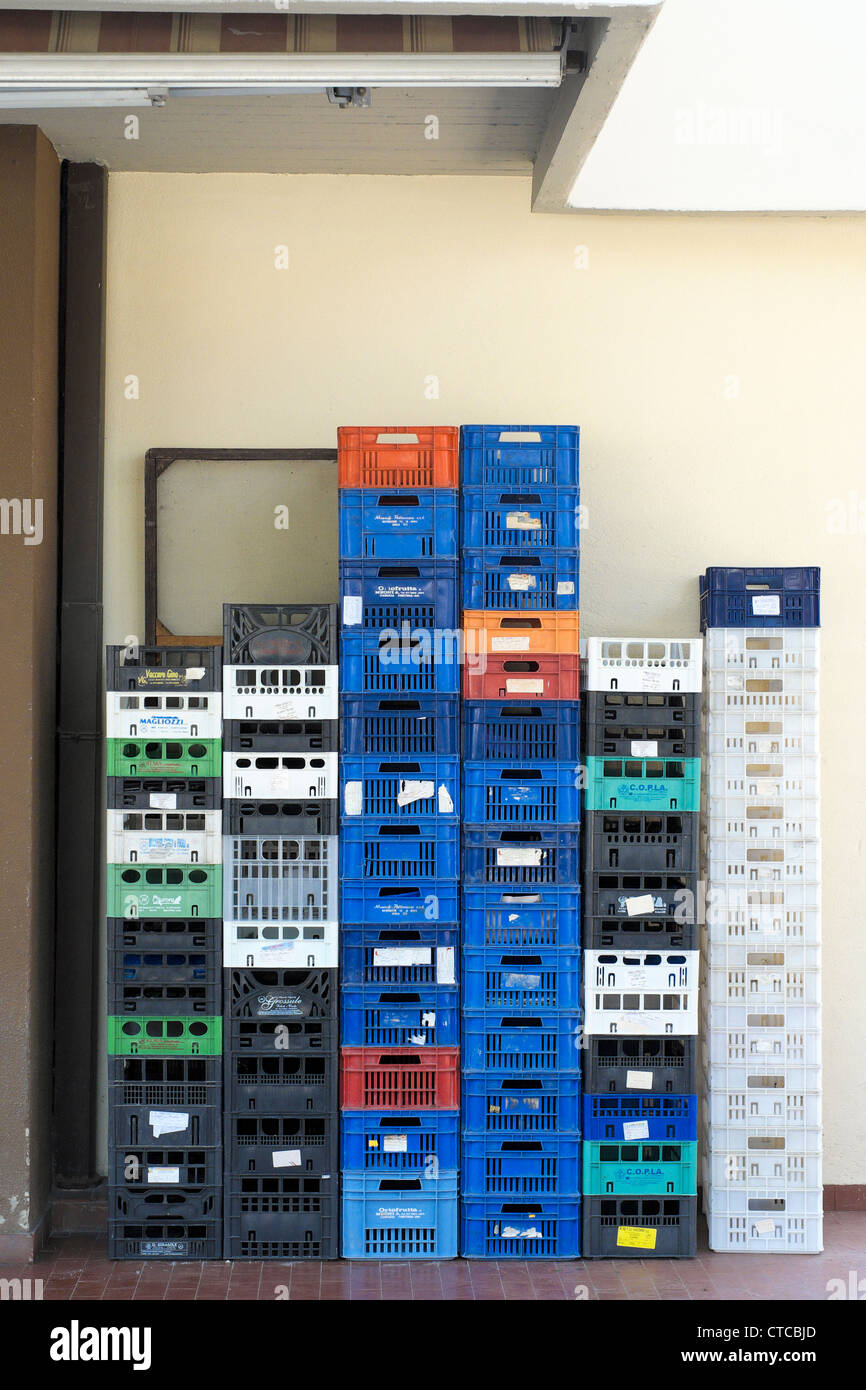 Stack of plastic crates Stock Photo Alamy