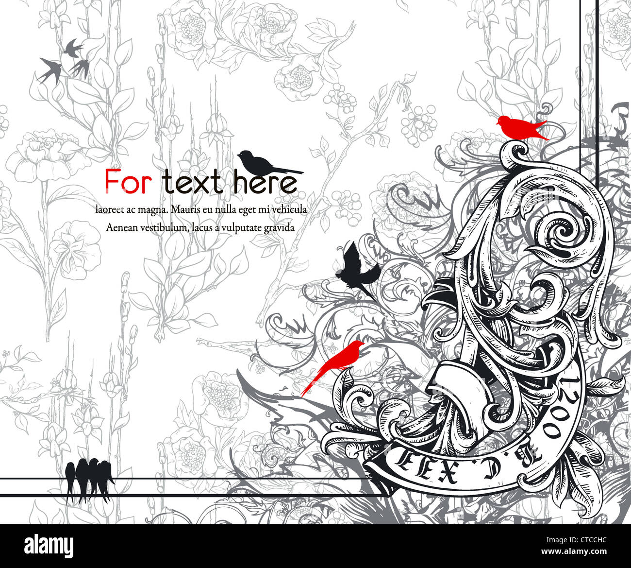 vector vintage floral background with birds Stock Photo - Alamy