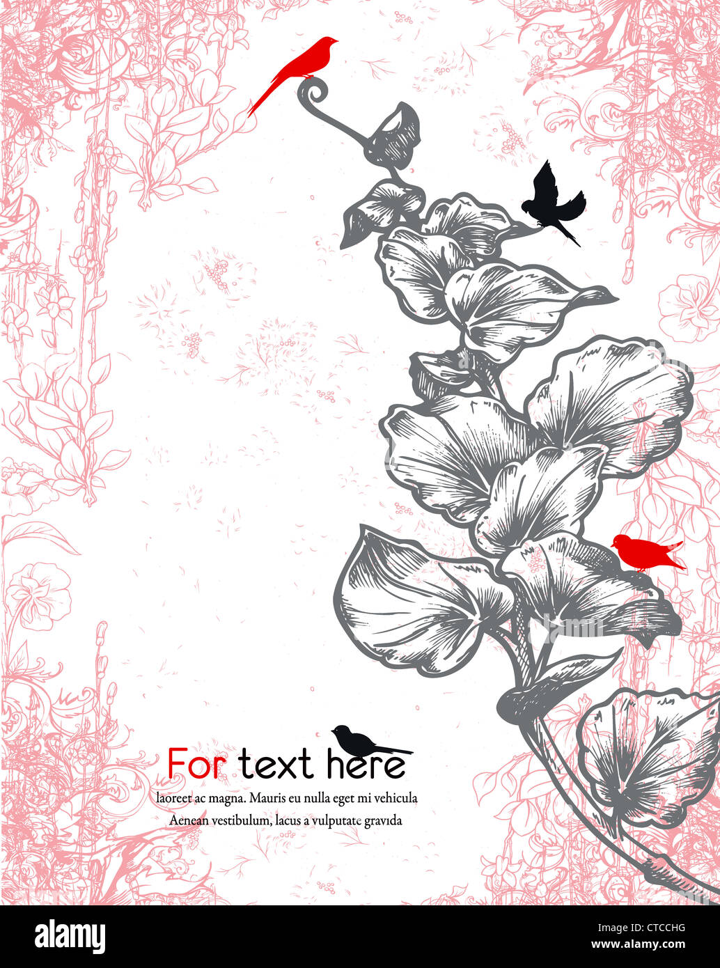 vector vintage floral background with birds Stock Photo - Alamy