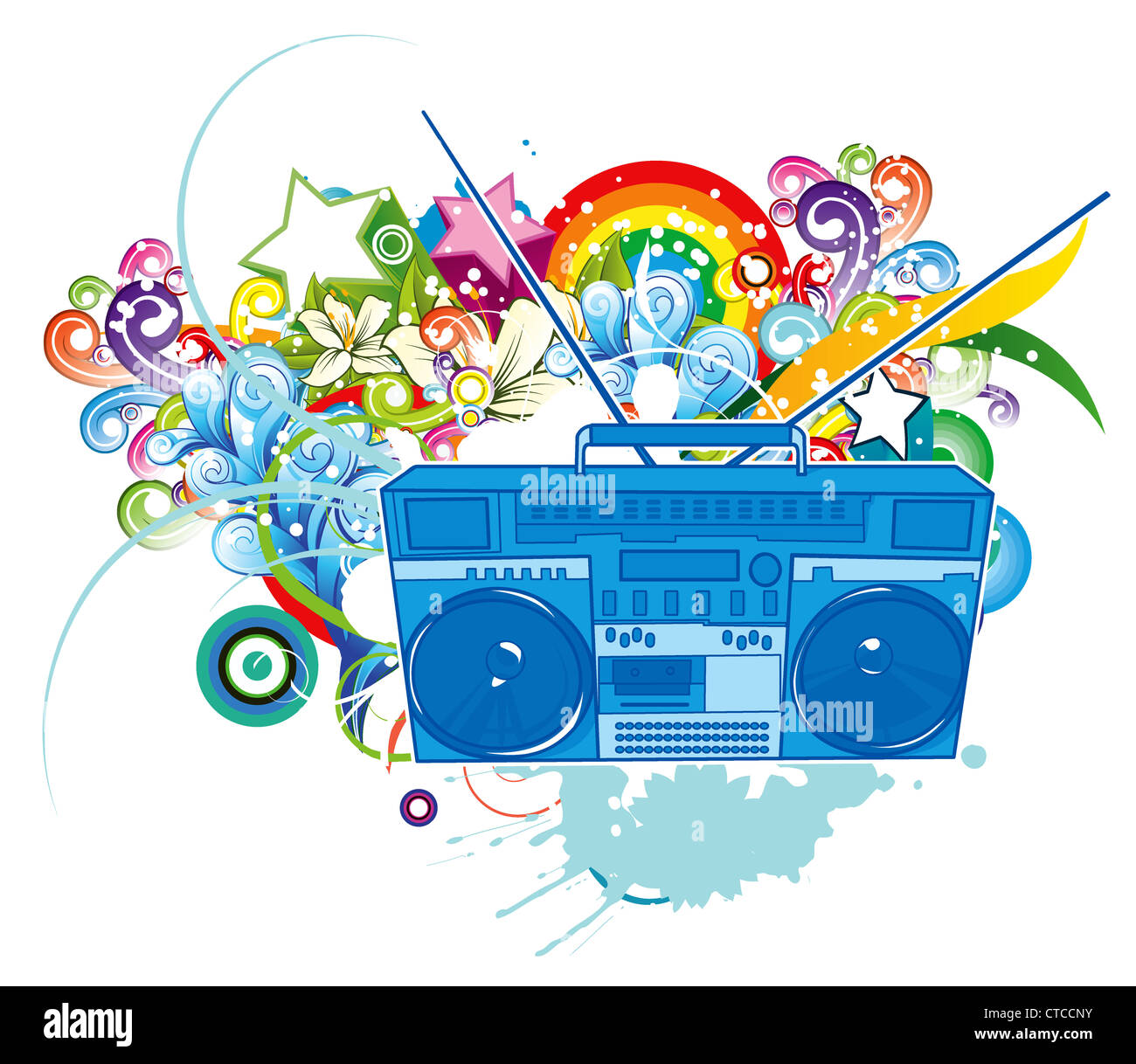 vector music background with cassette player Stock Photo - Alamy