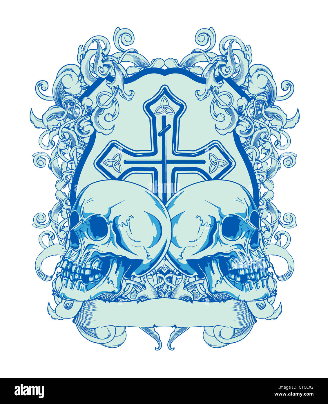 vector vintage skulls with floral Stock Photo - Alamy