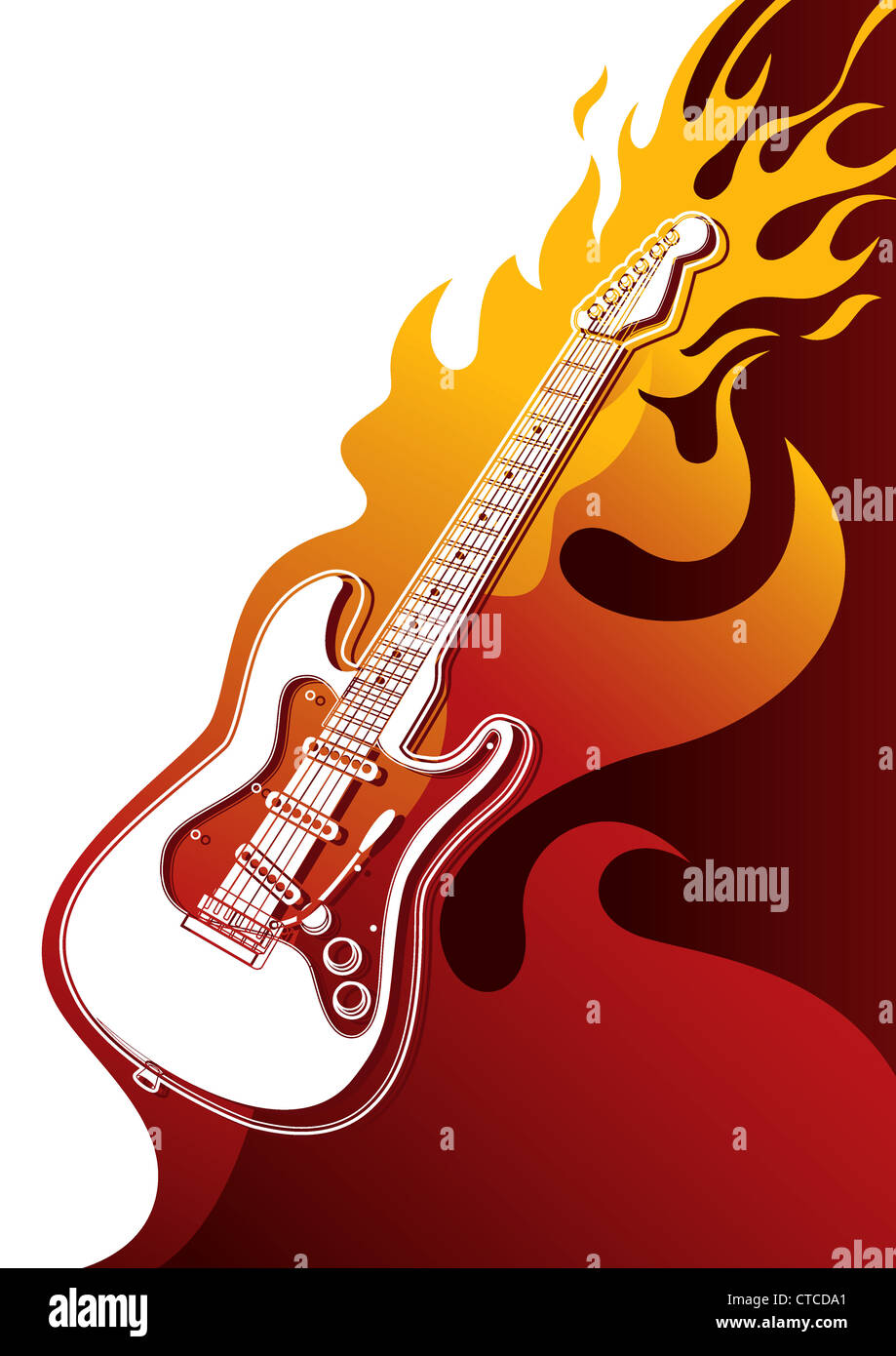 Electric guitar banner with stylized fire Stock Photo - Alamy