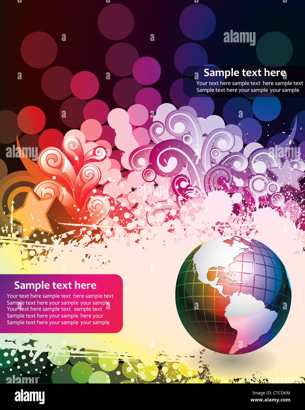 vector globe with floral and grunge Stock Photo - Alamy