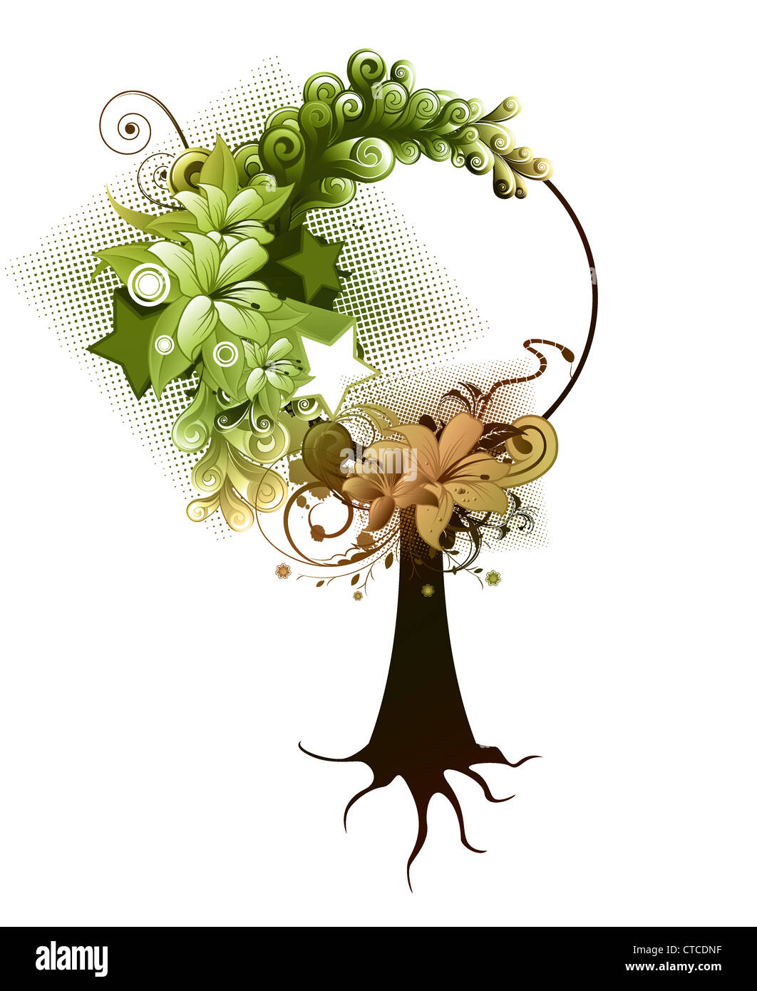 abstract tree with floral and stars Stock Photo - Alamy