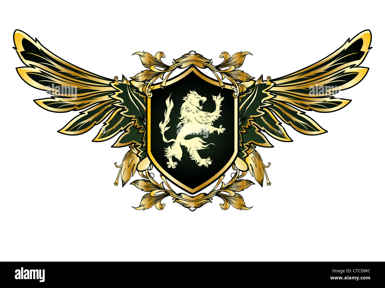 vector vintage emblem with shield and wings Stock Photo - Alamy