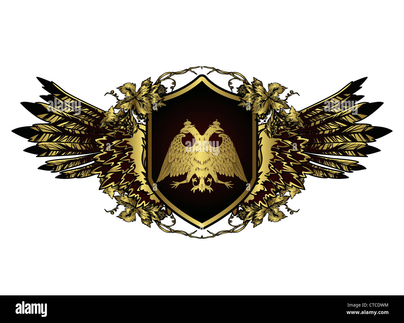 vector vintage emblem with shield and wings Stock Photo - Alamy