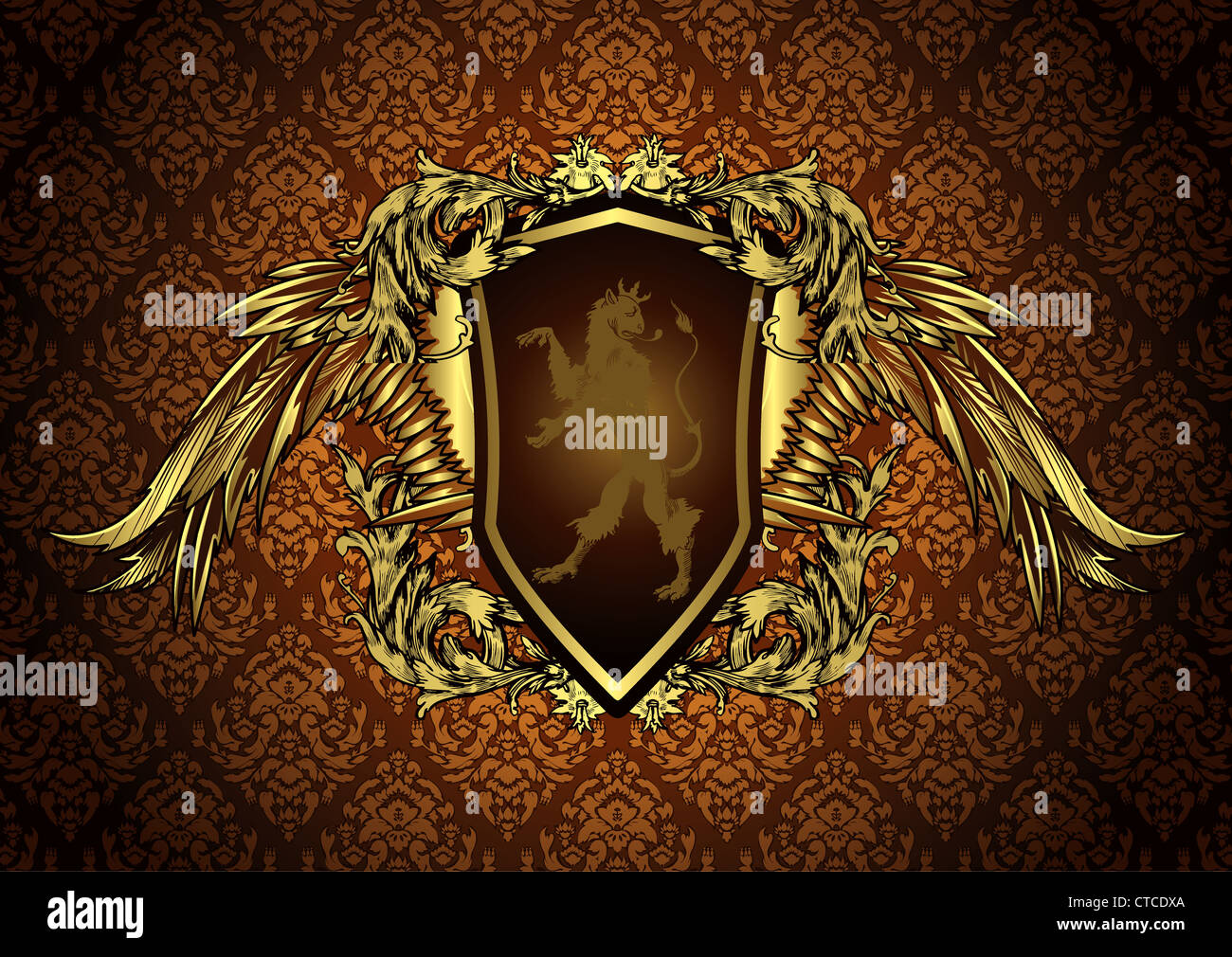 vector vintage emblem with shield and wings Stock Photo - Alamy