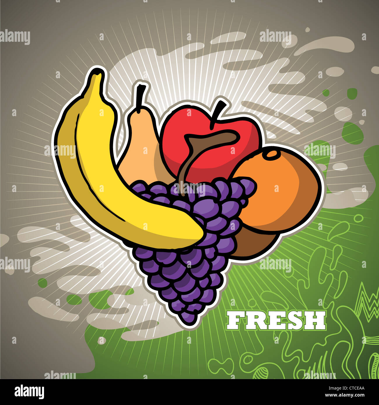 Illustrated fruit background with designed forms Stock Photo - Alamy