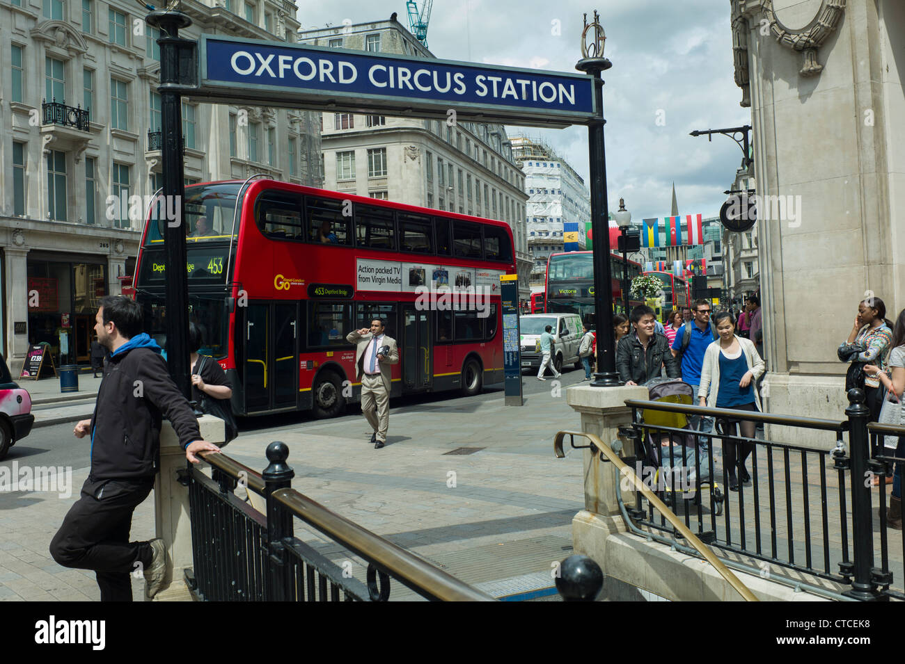 Oxford Circus tube state entrance, at the cross roads of Oxford Street and Regent Street, London, England UK Stock Photo