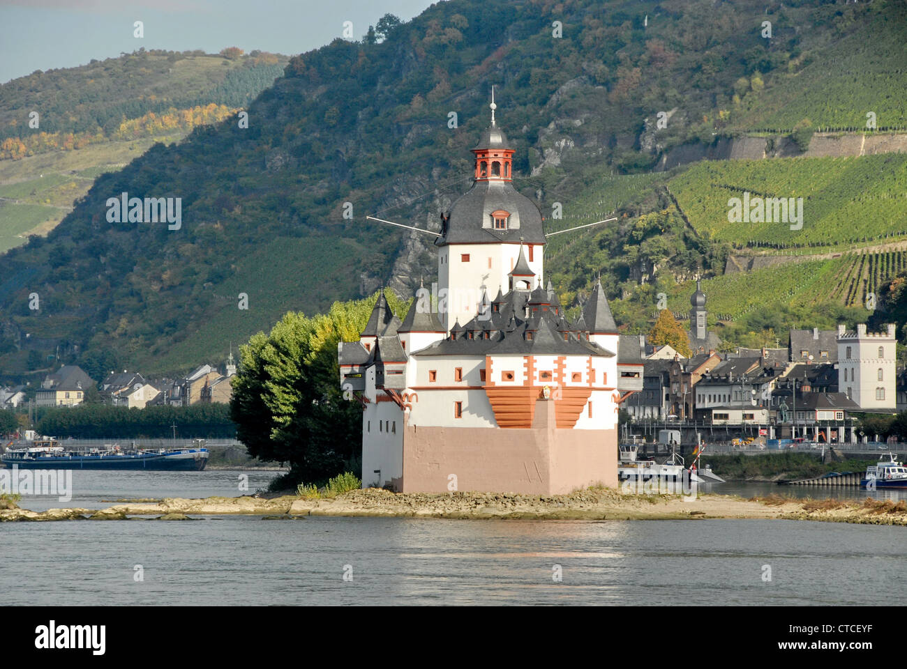 Pfalz (Pfalzgrafenstein) Castle Toll Station on the Rhine River in the Rhine Gorge, Germany Stock Photo