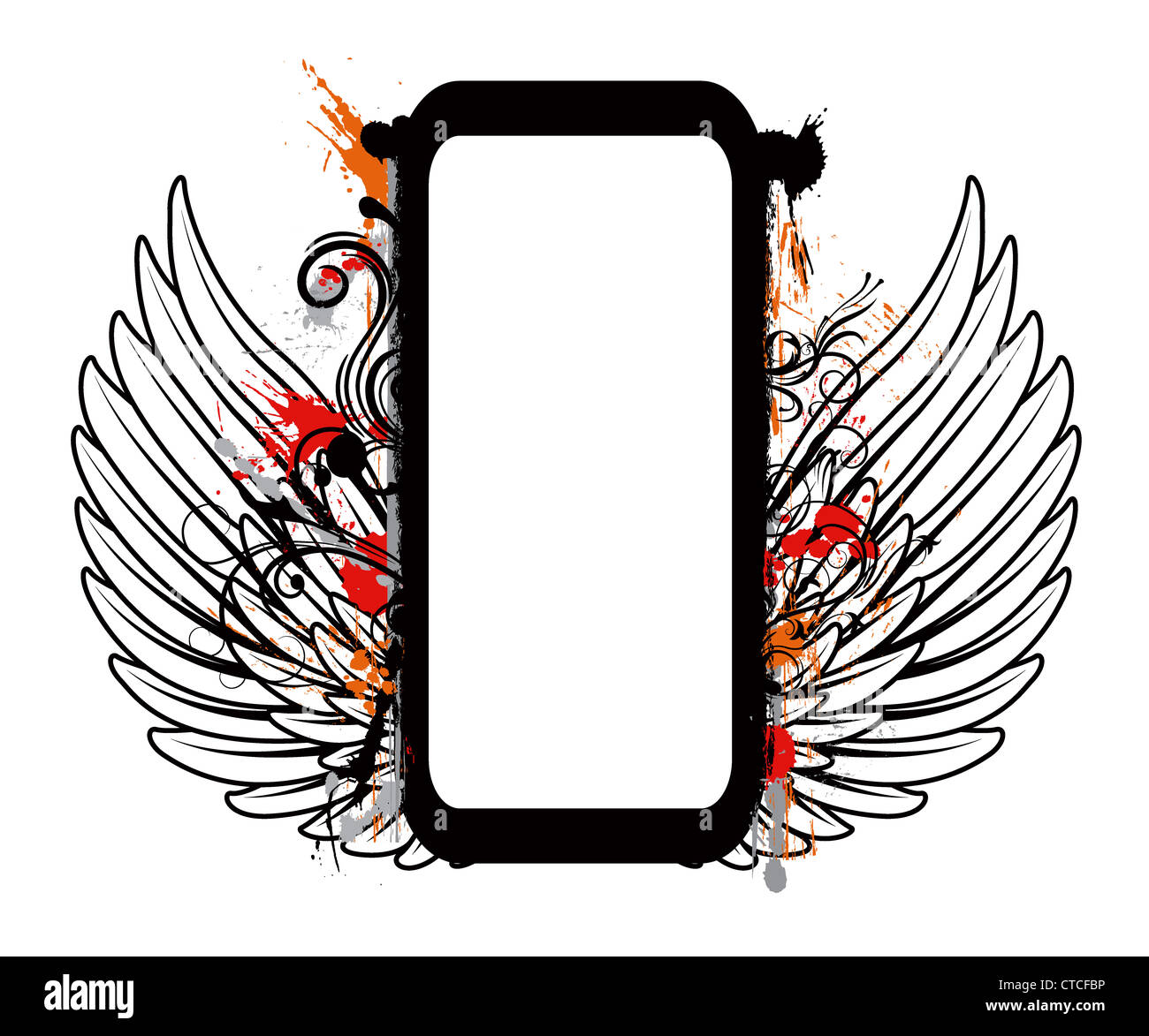 vector grunge floral frame with wings Stock Photo - Alamy