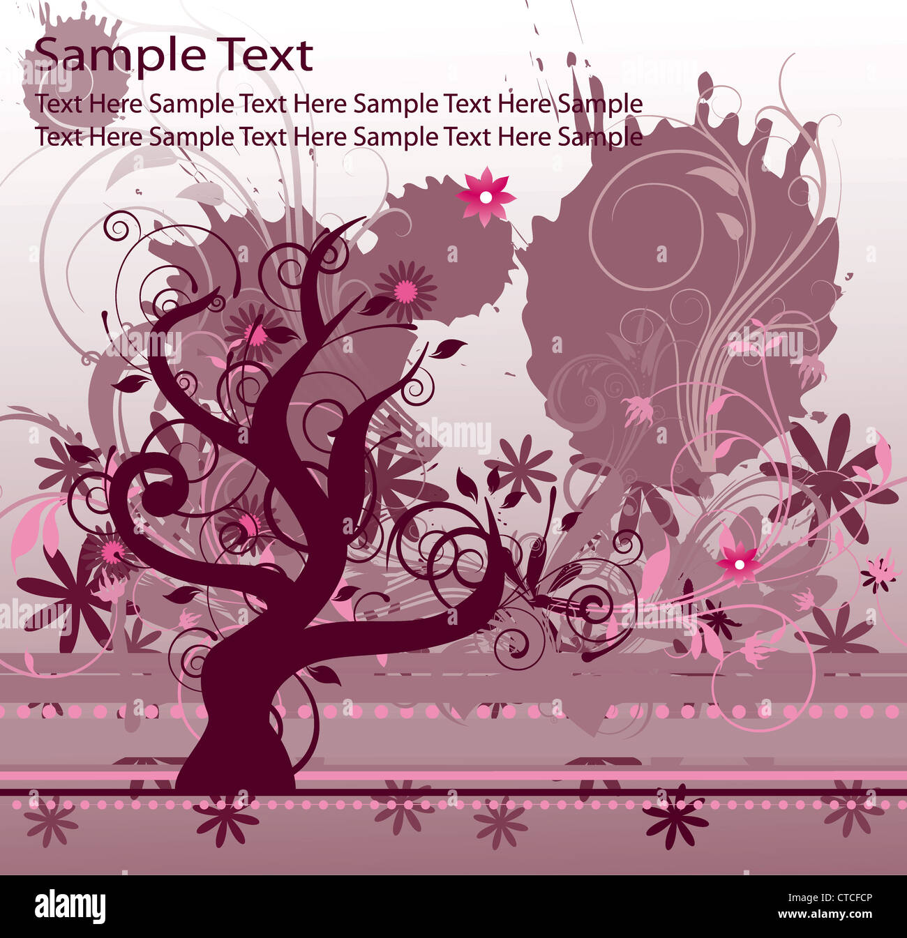 vector grunge floral background with tree Stock Photo - Alamy