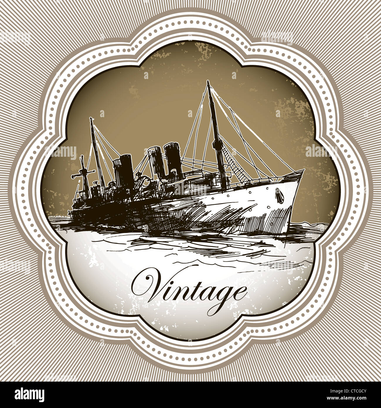 Vintage banner with old ship Stock Photo