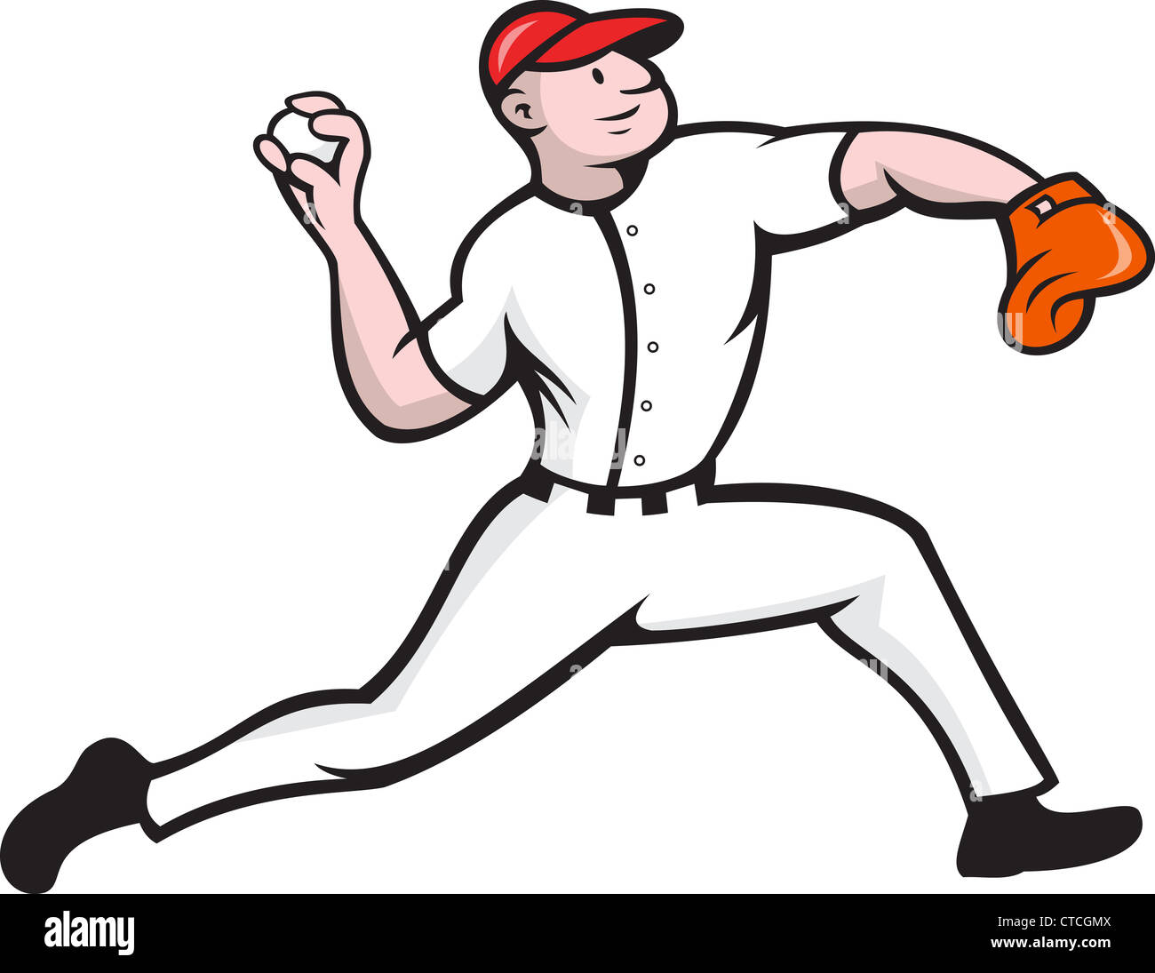 Cartoon illustration of a baseball player pitcher pitching ball facing