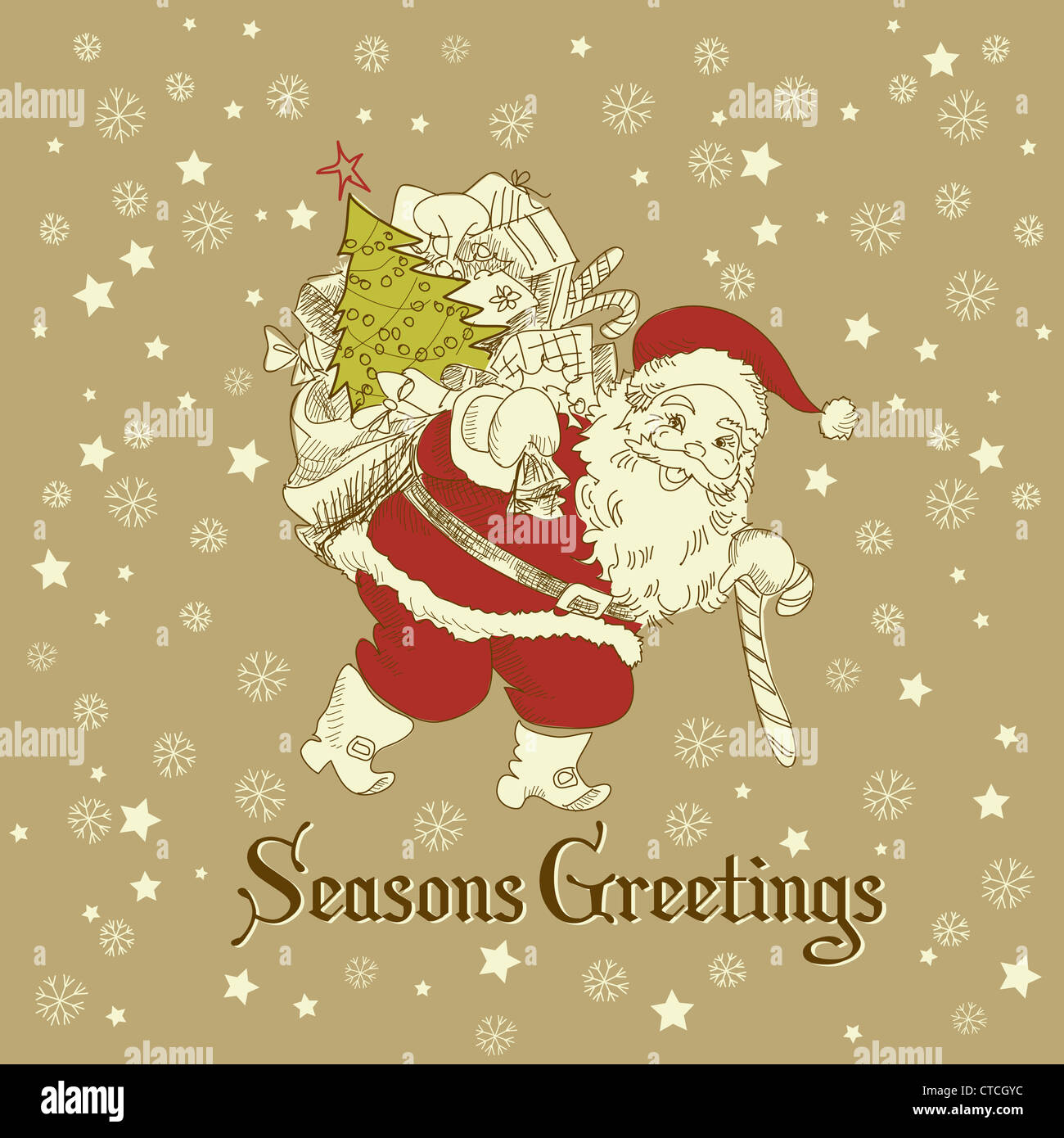 Christmas Card. Santa Claus with Bag of gifts. Vector Stock Photo - Alamy