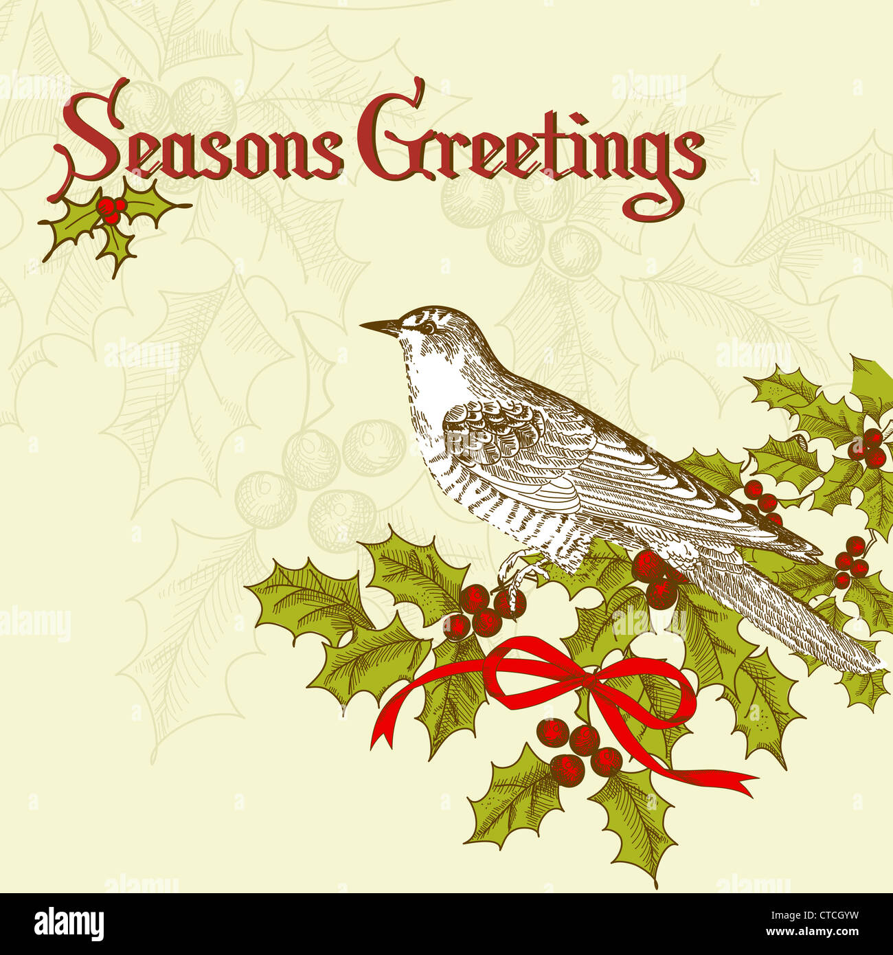 vintage christmas card with a bird Stock Photo Alamy