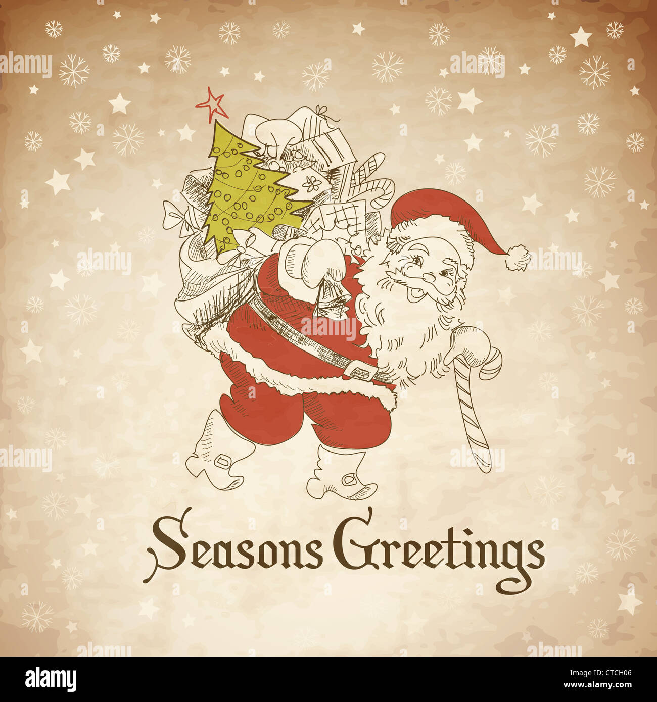 Christmas Card. Santa Claus with Bag of gifts. Vector Stock Photo - Alamy