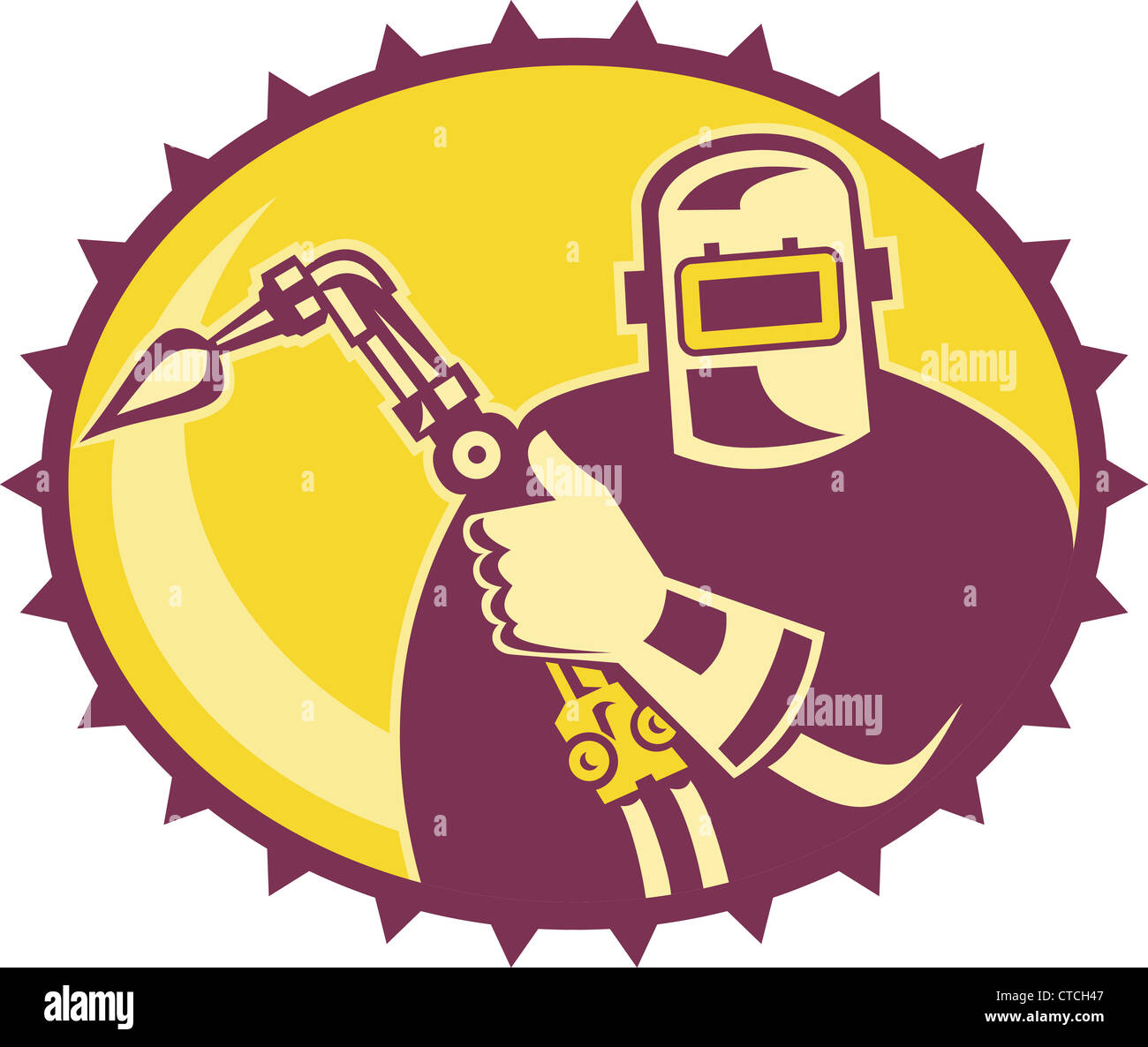 Illustration of a welder worker fabricator with welding torch set inside ellipse done in retro style. Stock Photo