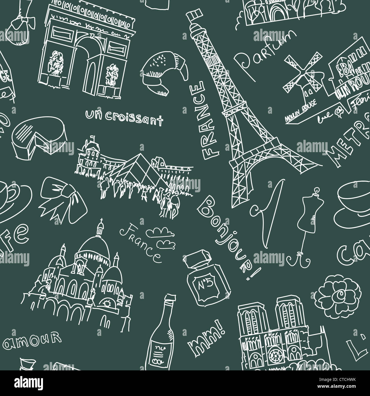 Sightseeing In Paris Doodles Seamless Background Stock Photo Alamy