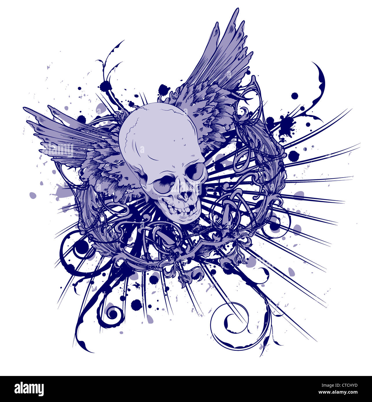grunge vintage emblem with skull vector illustration Stock Photo - Alamy