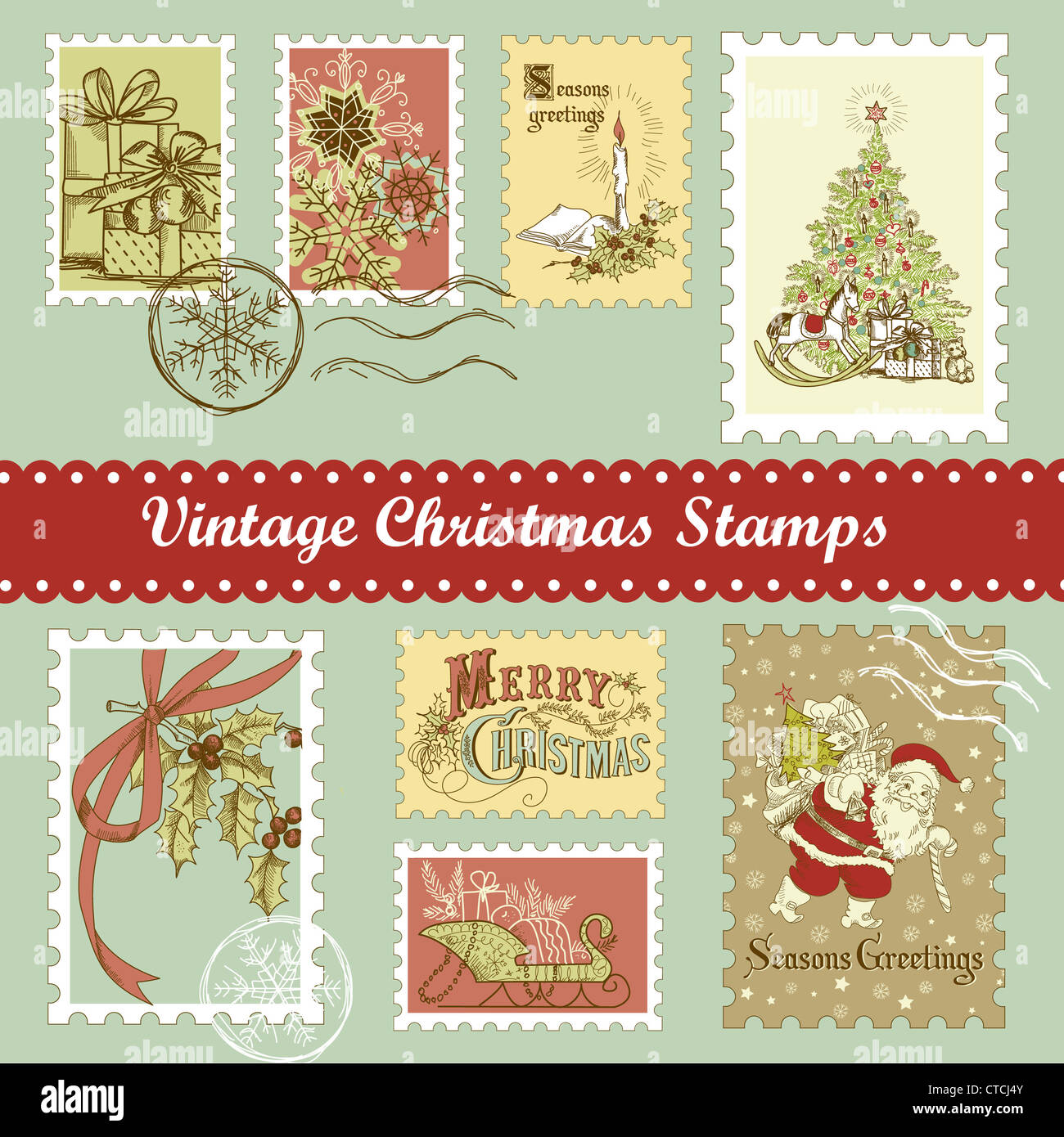 Vintage Christmas postage set Stock Photo Alamy