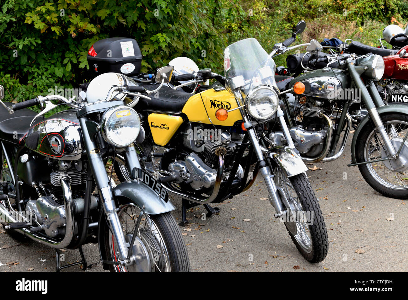 4161. Rally of British made Motorbikes, Godshill, Isle of Wight, UK Stock Photo
