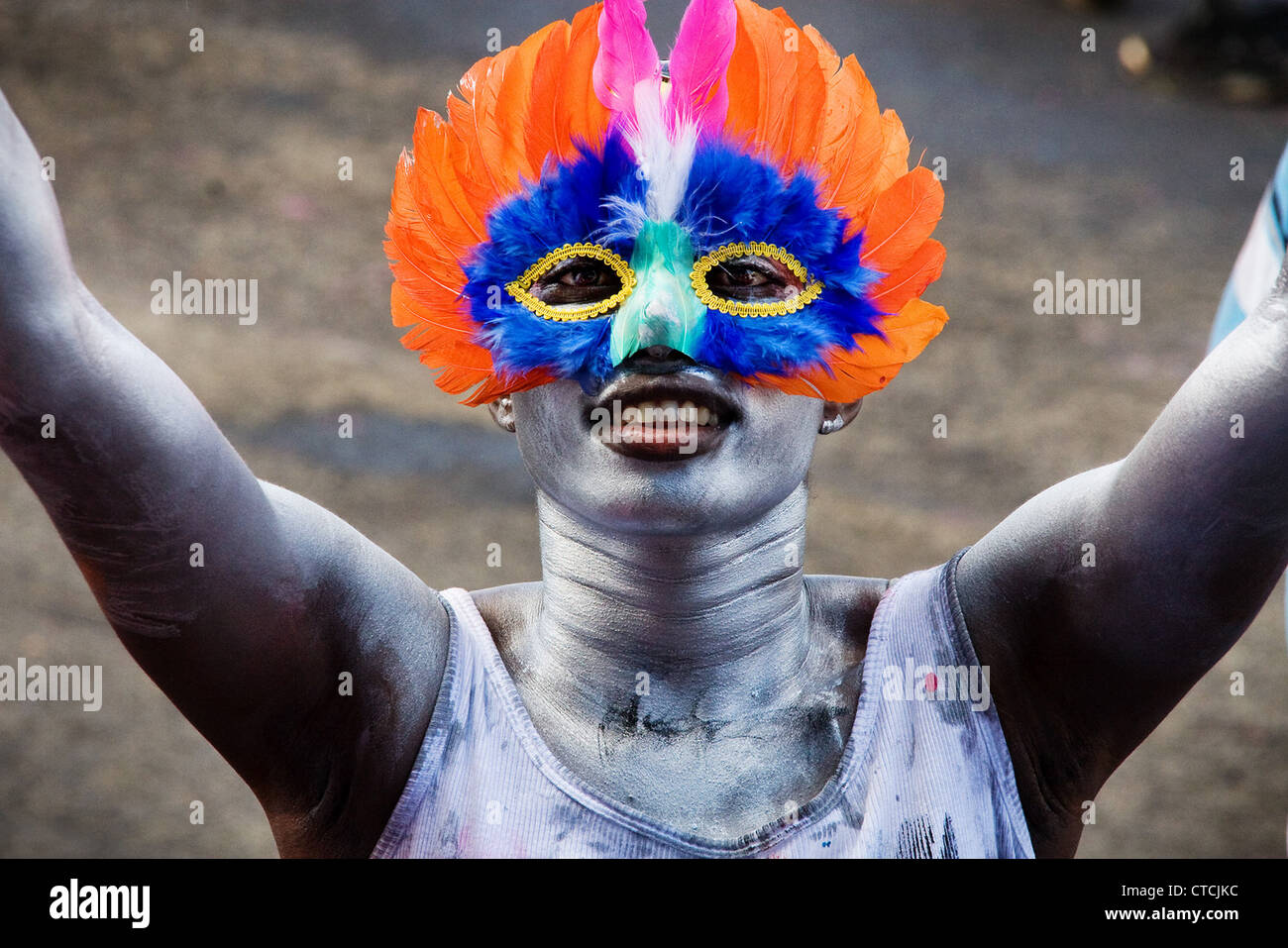 A Grenadian celebrating Carnival in the Caribbean. Stock Photo