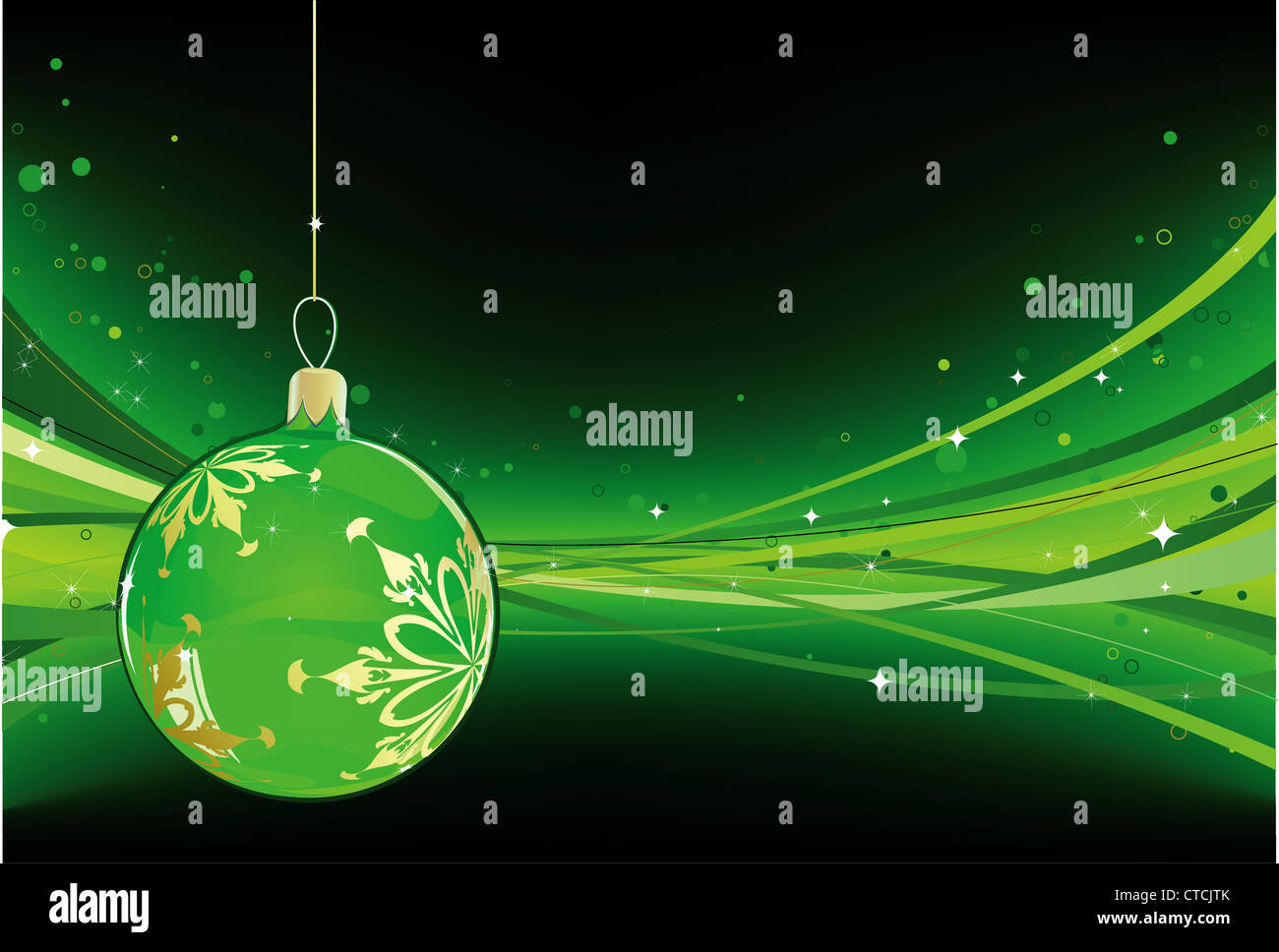 Vector illustration of green Holiday card with christmas balls on the ...