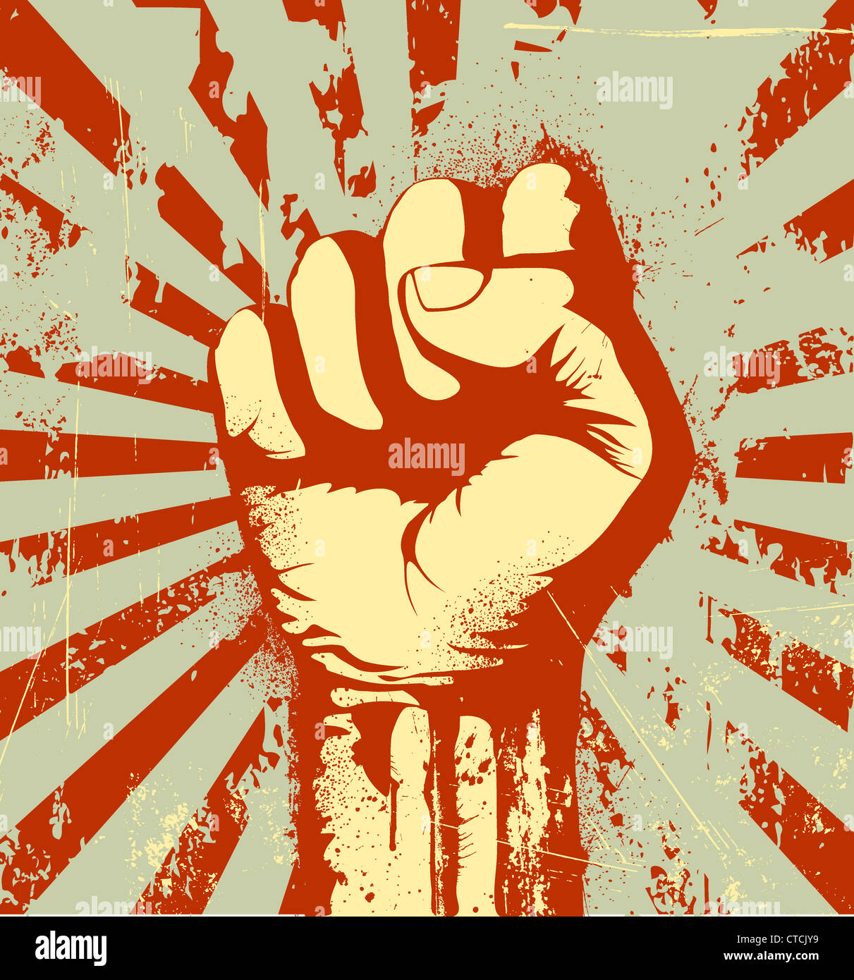 Vector illustration of clenched fist held high in protest on the red ...