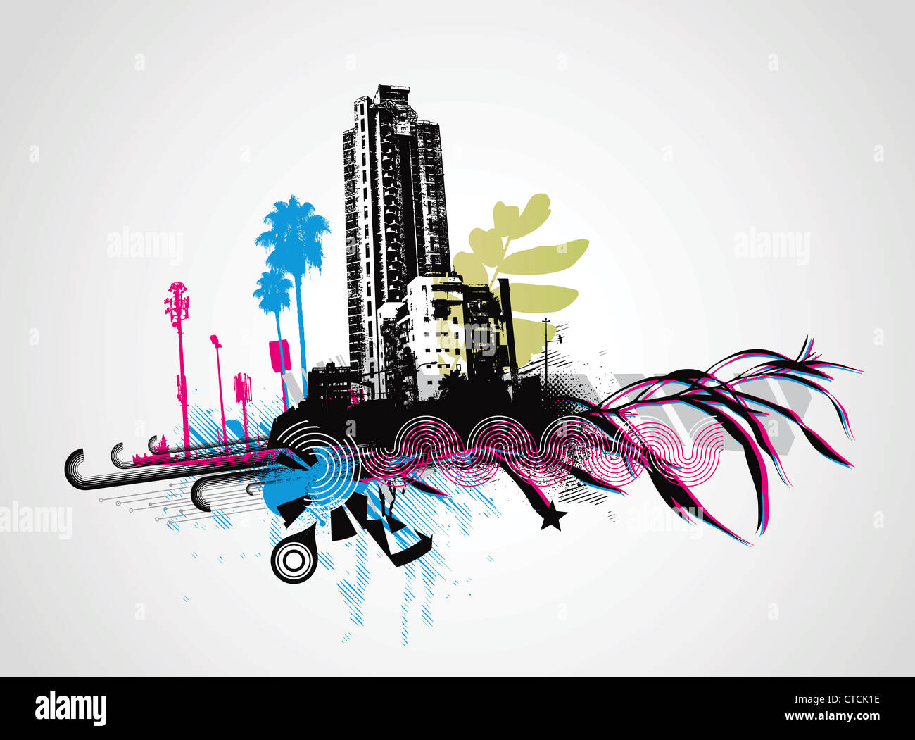 Vector illustration of styled grunge urban background Stock Photo - Alamy